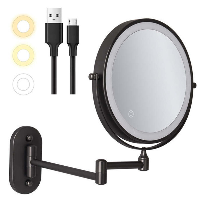 8'' LED Makeup 10X Mirror Brushed Nickel Magnifying Double Sided Vanity