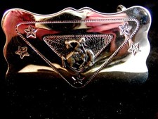 Bronco riding belt buckle with star design
