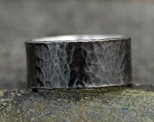 Black Oxidized Hammered Band Wedding Band 925 Sterling Silver Unisex Band Ring