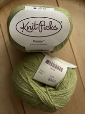 KNIT PICKS Palette 100% Peruvian Wool Yarn Green Tea Heather NEW Lot of 2