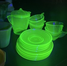 Akro Children’s Tea Set Uv Reactive 14 Piece Made In USA