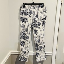 Polo Jeans Company Ralph Lauren White/Navy Floral Cotton Pants Size 2