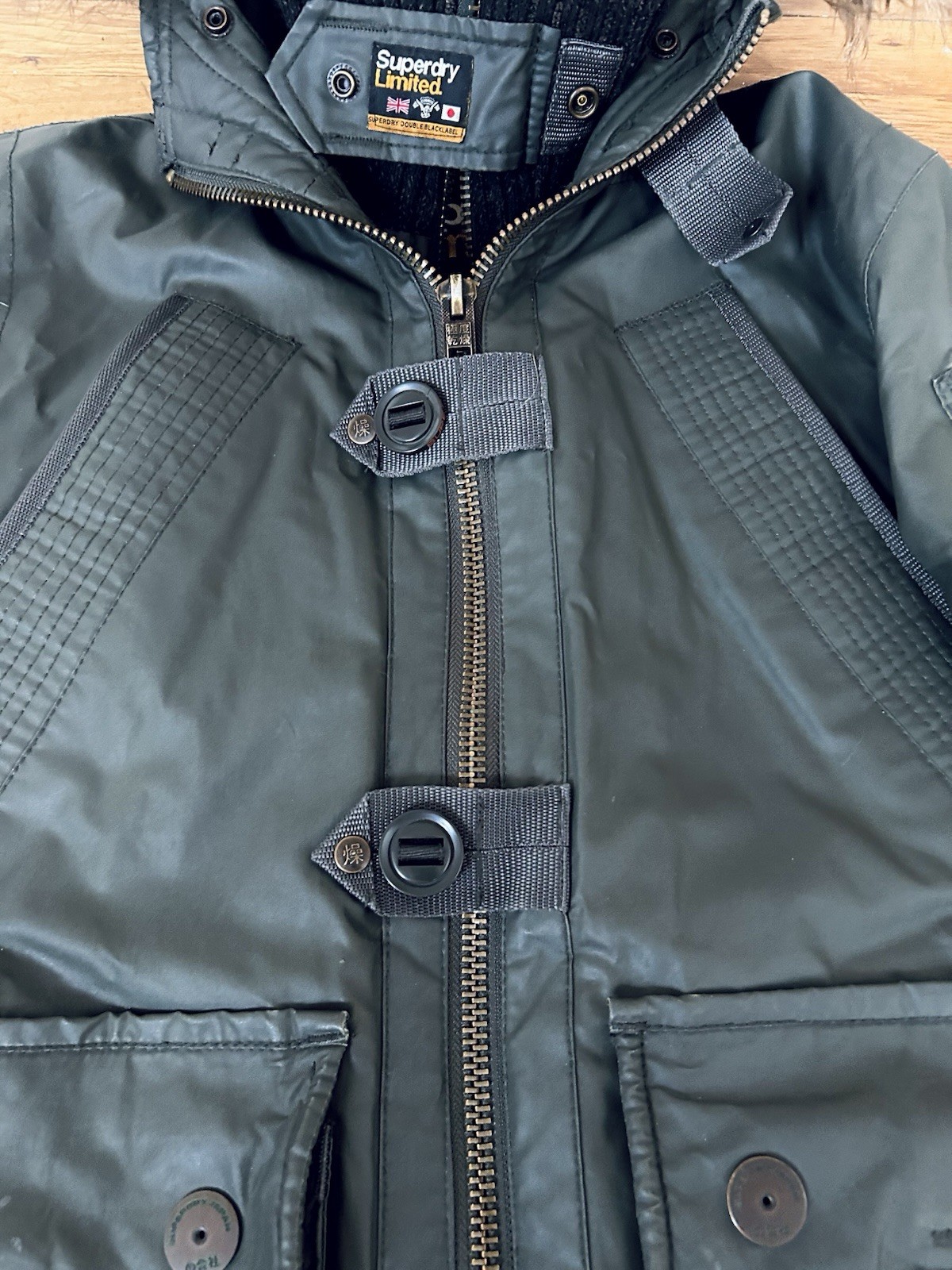 Superdry Coat Jacket Fur Hood Size L Womens Olive Military