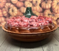 ABC 1996 Ceramic Mini Cherry Pie Bowl with Lid Storage Trinket Decor Vintage