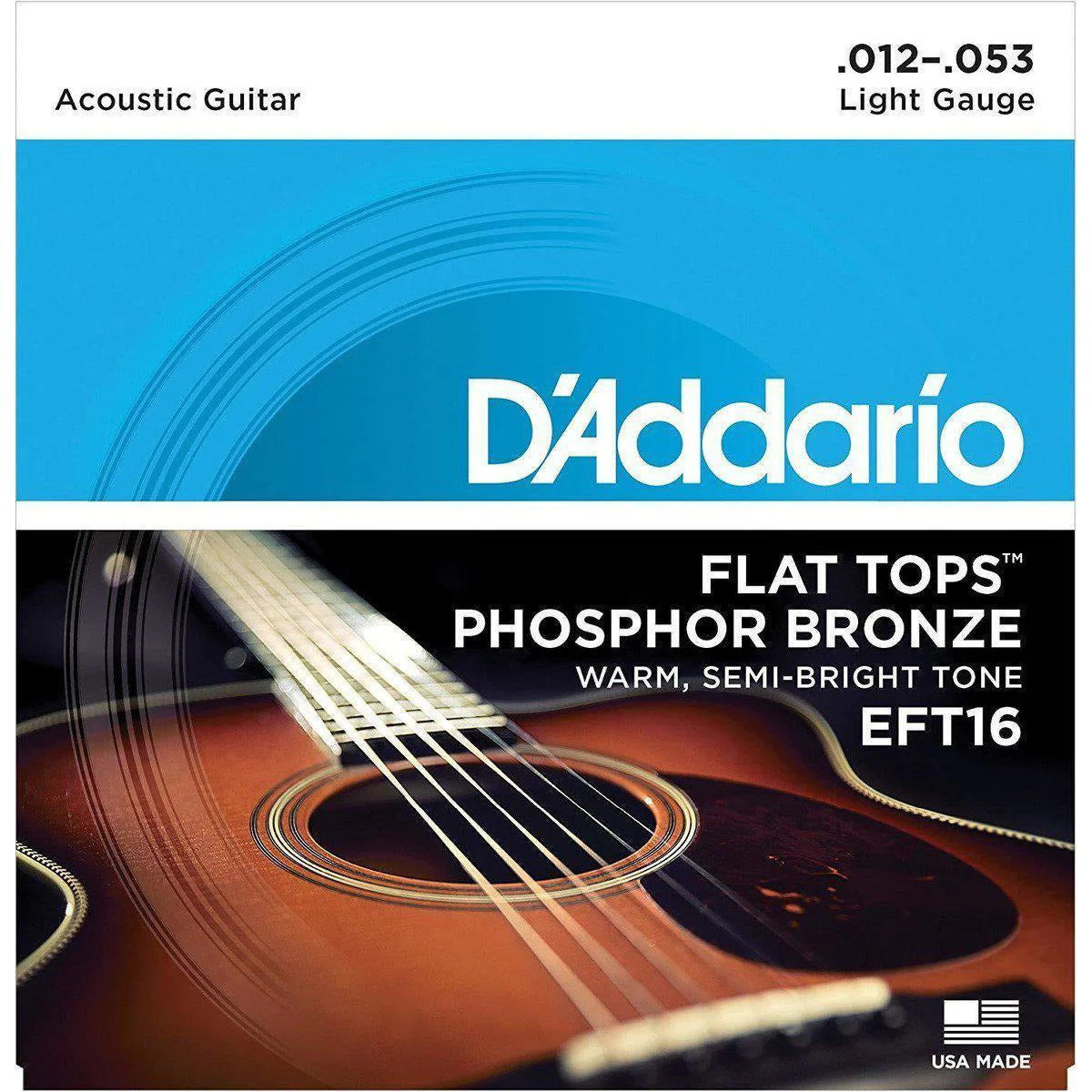 D'Addario EFT16 Phosphor Bronze Flat Tops, Light, 12-53