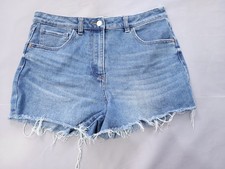 Next Denim Shorts Size 12 High Waist Cut Off Stretch