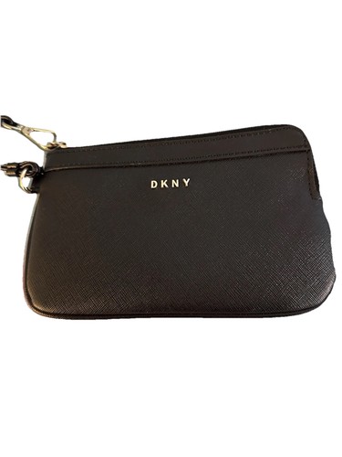 DKNY Women's Bryant Wristlet Clutch Wallet Black Saffiano Leather