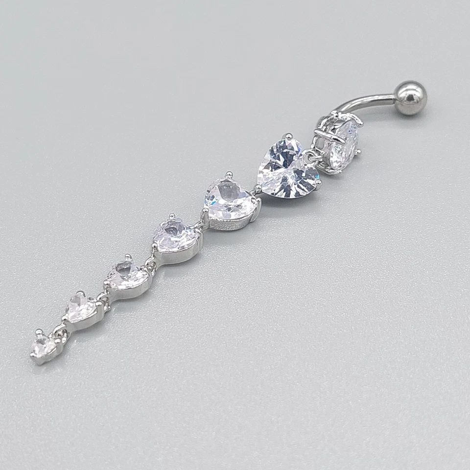 Belly Bars Button Piercing Bar Dangle Navel Body Jewellery Gem Ring Silver Gift - Изображение 4 из 4