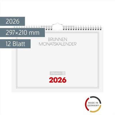 Monatsterminkalender Monatskalender BRUNNEN Kalender 2026, Wire-O inkl. Almanach