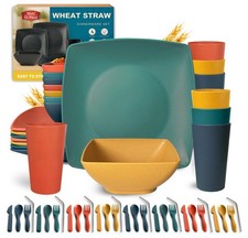 Teivio 56-Piece Plastic Wheat Straw Square 56Pcs  Serves 8  , Autumn Multicolor