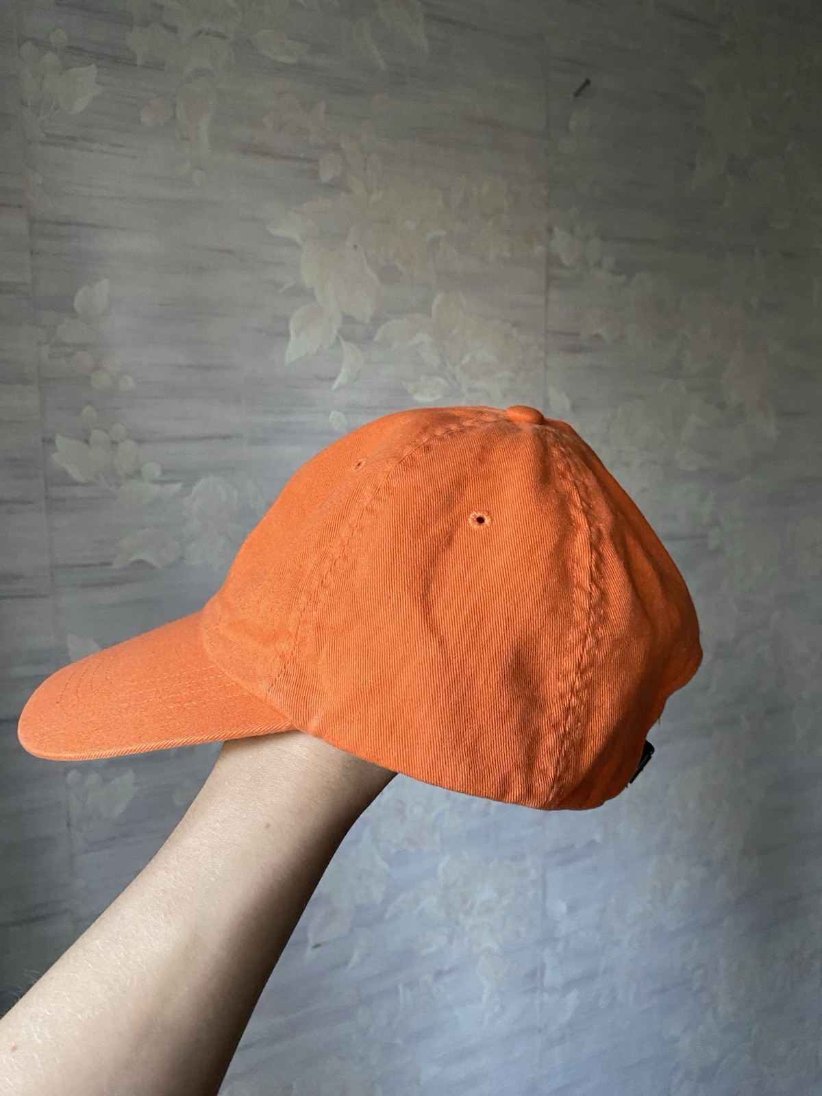 Cappello vintage Polo Ralph Lauren pony con cinturino in pelle arancione