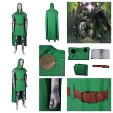 Doctor Doom Cosplay Costume party Anime Dr.Doom Superhero Green bodysuit Cloak