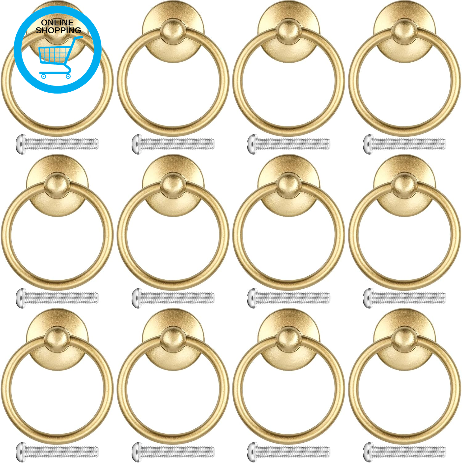 12PCS Vintage Drawer Handles, Retro Ring Drawer Knobs, Kitchen Cabinet Cupboard