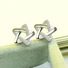 Sweet Star Earrings Pave CZ S925 Silver Needle Stud Earrings