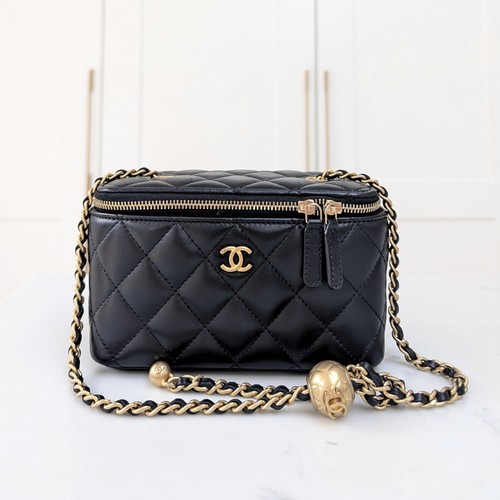 Chanel Pearl Crush Small Vanity with Chain in Black Lambskin AGHW Crossbody Bag