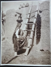 Tewa Woman on Ladder, Santa Clara Pueblo, 1916, Smithsonian Repro., 11 X 14