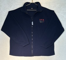 Vtg 90s Team USA Olympics Fleece Jacket Full Zip Navy Blue XXL Made in USA Retro