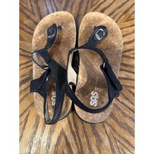 SAS Womens Black Leather Thong Slingback Sandals Cork Footbed Made in USA Size 9