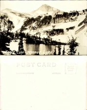 Eagle Cap Mirror Lake Oregon OR snow winter RPPC DOPS stamp box