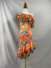 Belly Dance Costume Diagonal Shoulder Long Skirt Print Sequined Diamond-studded