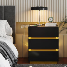 Smart Bedside Table with Charging Station and LED Light