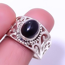 Black Onyx - Brazil Gemstone 925 Sterling Silver Boho Ring s.9.5 R7494-8