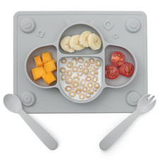 Suction Plates for Baby Placemat Spoon Fork Set for Toddlers, Silicone Baby Plat
