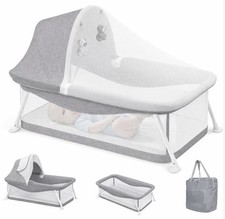 Ezebaby Portable Travel Bassinet for Baby 0-5 Months,Canopy, Mosquito Net, Grey