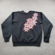 Vintage Fruit Of The Loom Sweatshirt Womens Large Black Floral Glitter 90s