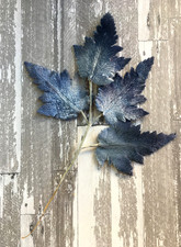 Antique Vintage Millinery 4 Large Velvet Leaves Variegated Blue Color