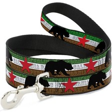 Dog Leash 6-FEET Cali Bear Silhouette  Star/CALIFORNIA REPUBLIC Green/White/Bro