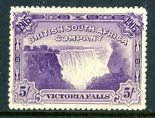 Rhodesia 1905 British KEVII 5' Shilling Violet Victoria Falls SG#99 Mint S446