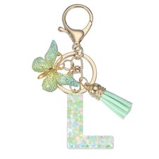 Alphabet Initial Letter Keychain Cute Charm with Tassel Butterfly Letter l Green