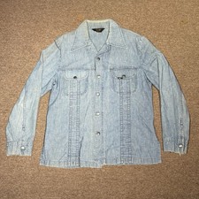 Vtg 70s Lee Western Light Wash Blue Denim Shirt Jacket