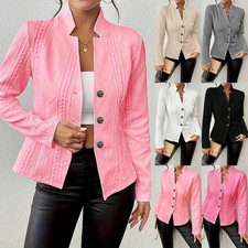 Womens Long Sleeved Button Up Blazer Suit Casual Work Jacket Coat Tops Shirts UK