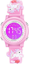 Kids 3D Cartoon Digital Watch Waterproof LED Lights for Girls 3-10 Pink
