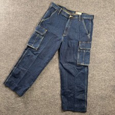 Wrangler Cargo Jeans Mens 36x27 Relaxed Fit Utility Workwear Denim Pants Blue