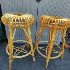 Franco Albini Lobster Pot bamboo wicker set of 2 stools plant stand stool FLAWS