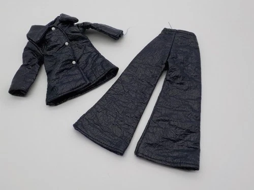 Vintage Barbie Clone Dark Cobalt Blue Pleather Soft Jacket Bell Bottoms Shillman
