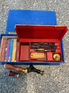 Vintage antique Sealing Wax Kit 4 Sticks Lady Bug Seal stamp candle
