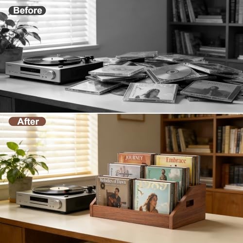 CD Holder,3 Tier CD Storage Rack,Wood CDs DVD Display Stand,CDs Organizer with - Picture 8 of 8