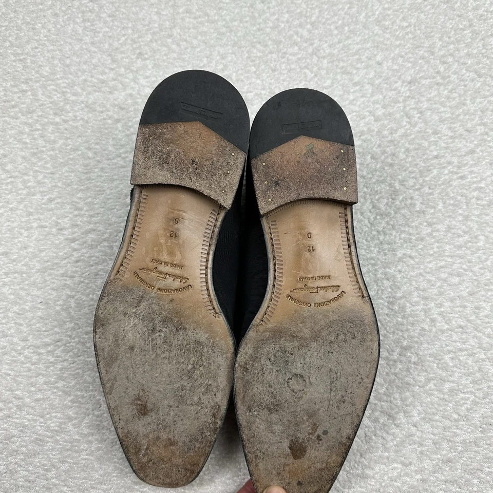 Salvatore Ferragamo 男式 11.5 D 码牛津鞋黑色波浪细节尼龙花边 — 第 4/4 张图片