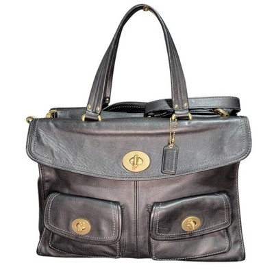 VTG Coach Hampton Legacy Turn Lock Briefcase Shoulder Bag Leather Black