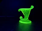 Vintage Fenton Glass Opalescent Vaseline Uranium  Hobnail Pulpit Cornucopia Vase
