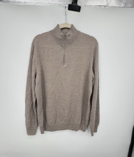 Christian Lacroix Mens Extra Fine Merino Wool 1/4 Zip Sweater Sz L Beige Preppy