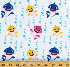 BTY Nickelodeon Baby Shark Family Bubble Blast White Cotton Fabric By The Yard