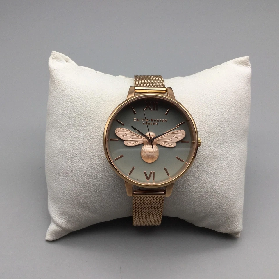 Reloj Olivia Burton London 3D Bee para mujer 34 mm esfera gris oro rosa batería nueva Foto 2 de 4