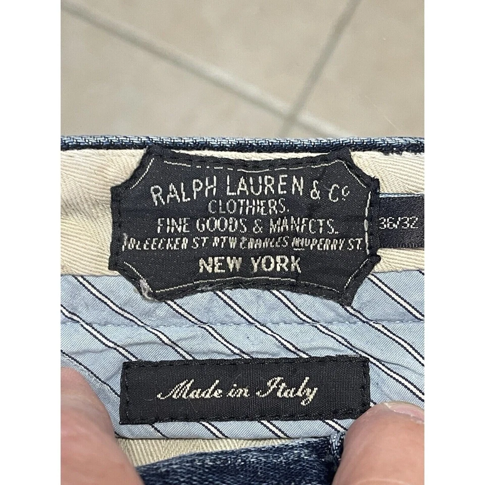 Rare VTG Polo Ralph Lauren 36x30.5 Pinstripe Denim Pants & Co Clothiers Italy - Image 3 of 4