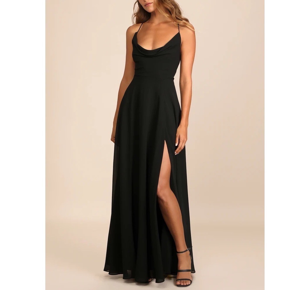 Lulus Black Cowl Neck Lace Up Back Maxi Dress Formal Gown Womens Size Medium