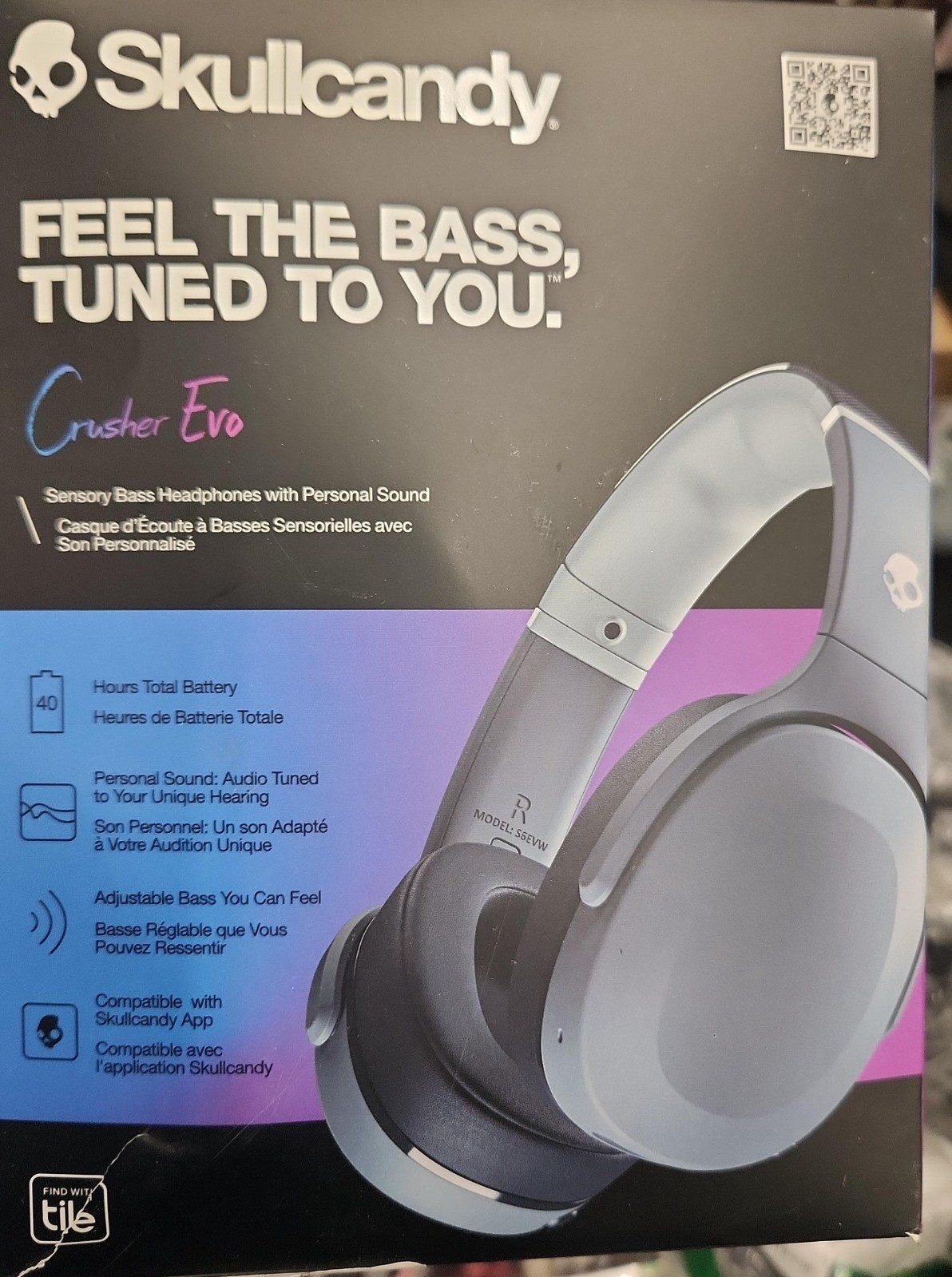 Skullcandy Crusher Evo Wireless Over-Ear Headphone - Grey Open box